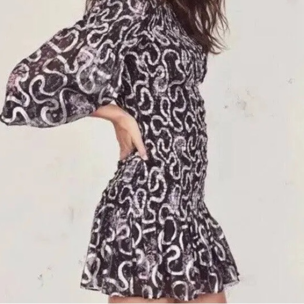 LoveShackFancy - Scarlett Mini Dress. Silk Chiffon with Metallic Waves.